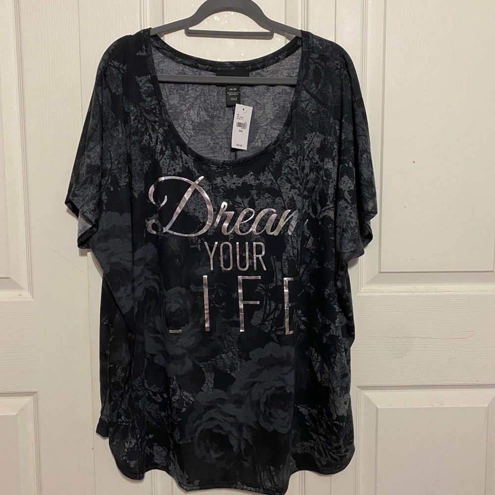 Floral and Black silver foil graphic T-shirt